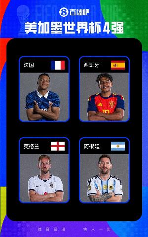 战力BIG4!世界杯四强战绩:法国全胜西班牙5胜1平,英阿均4胜2平配图